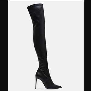 Steve Madden Vava Thigh High Black Leather Stiletto Boots